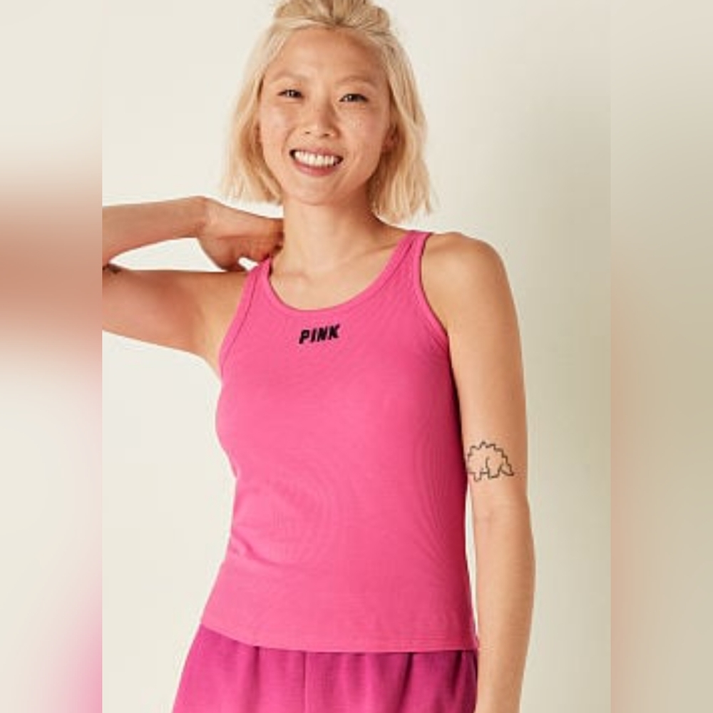 💕•VS Pink•💕•Rib Tank Embroidered Sans Logo•💕•NWT•XXL•💕